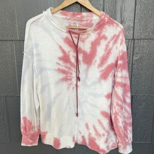 HelloNite Dark Rose Tie Dye Drawstring Hooded Sweatshirt